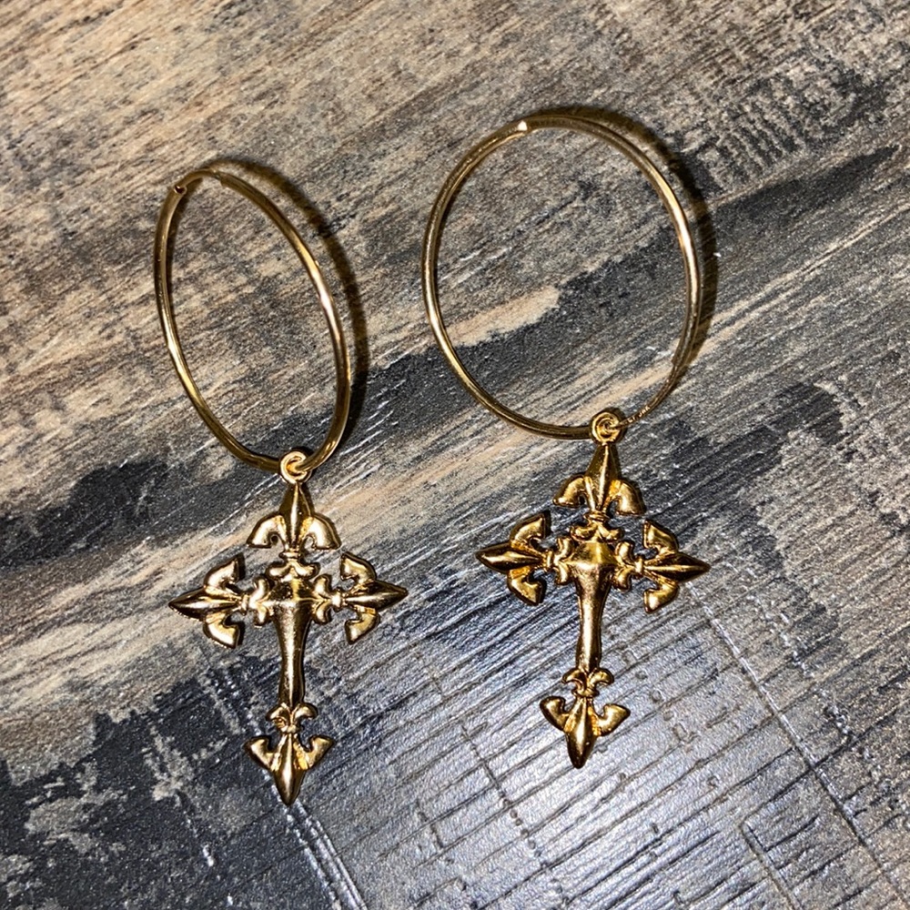 Dangle Cross Hoops - image 1